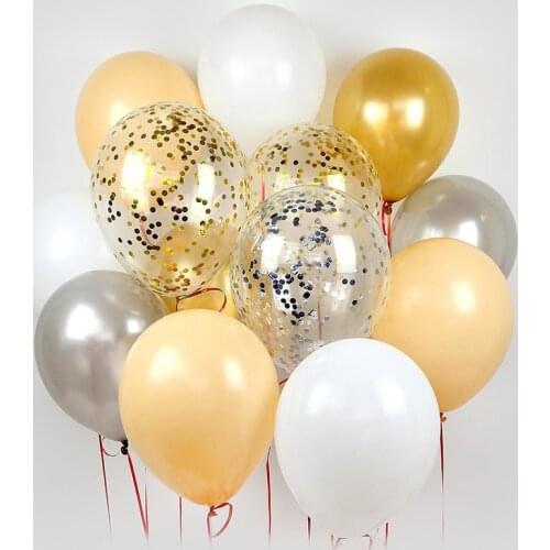 18pcs/set Gold Silver Confetti Balloon Mix 10inch Skin Color Latex Helim Air Globos Birthday Baby Shower Decor Party Metal Ball