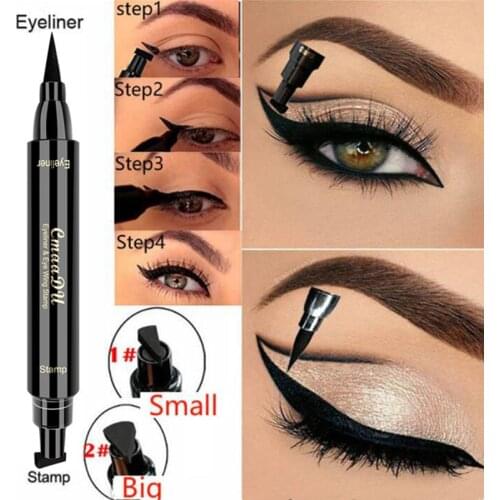 2 In1 Eyeliner Stamp Liquid Eyeliner Pencil Makeup Stamps Seal Pen Stamp Eyeliner Pencil Waterproof Quick Dry Eyeliner