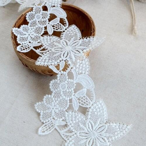 7yards white flowers milk silk polyester water-soluble embroidery lace trim fabric clothing dress skirt decoration accessories