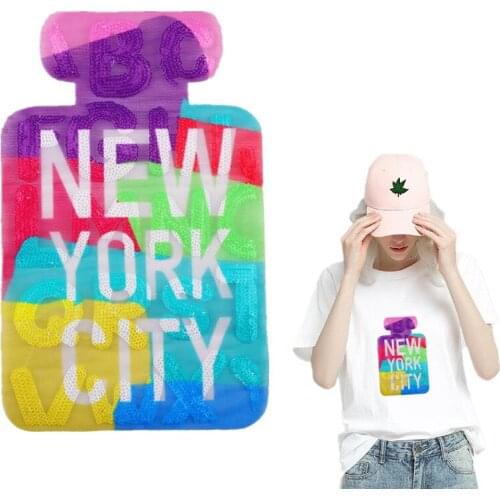 Sequins Letters Patch 280mm Perfume bottle Deal With It Clothes Women Biker Patches For Clothing Stickers Diy Strange Things