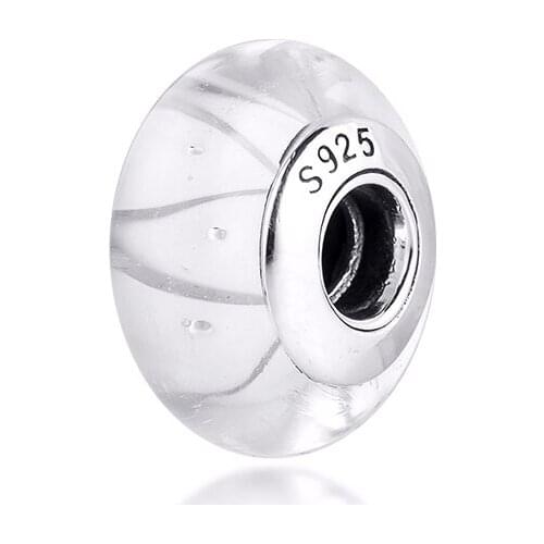 CKK White Murano Glass Charms 925 Original Fit Pandora Bracelets Sterling Silver Charm Beads for Jewelry Making Women
