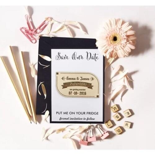 Personalize names date engraved Wooden Card save the date Wedding invitations Magnets,Save The Date Magnet, Wedding favor