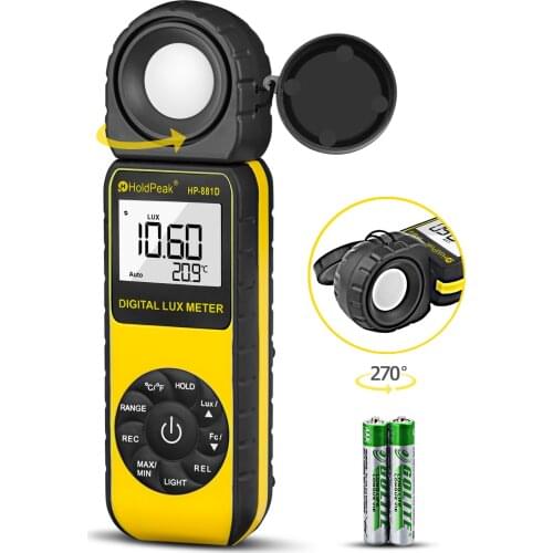 HP-881D new Digital Handheld Illuminance Light Meter 0.01~400,000 Lux Foot Candles Luxmeter with 270º Rotated Sensor Light Teste