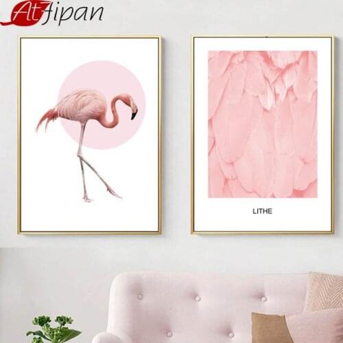 Atfipan Flamingo Feather Canvas Painting Nordic Posters And Prints Unframed Wall Pictures For Living Room Background Decor Arts