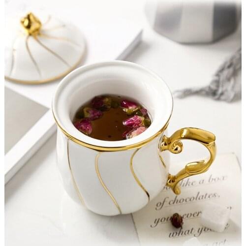 Ceramic Tea Mugs With Lid Tea Cup Drinkware Filter Coffee Cup Luxury Bone China Kitchen Utensils Office Tea Cup Wedding Gifts