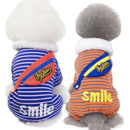 Pet Costume Dog Striped Jumpsuit Teddy Four Legged Cotton Padded Clothes Poodle Messenger Bag Clothing Dog Clothes for Small Dog