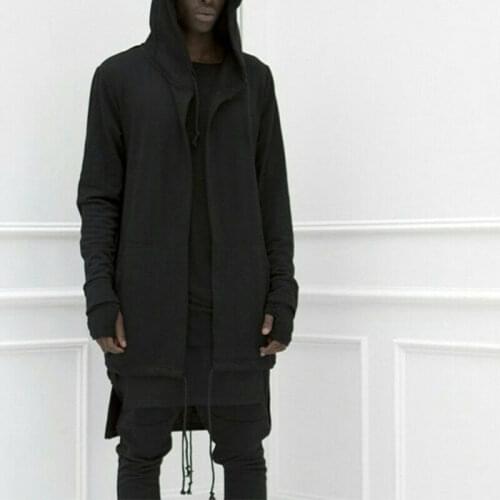 Men Spring Autumn Goth Gothic Punk Jacket Hooded Jacket Long Cardigan Ninja Hoodie Coat Solid Color Long Sleeve Casual Fashion