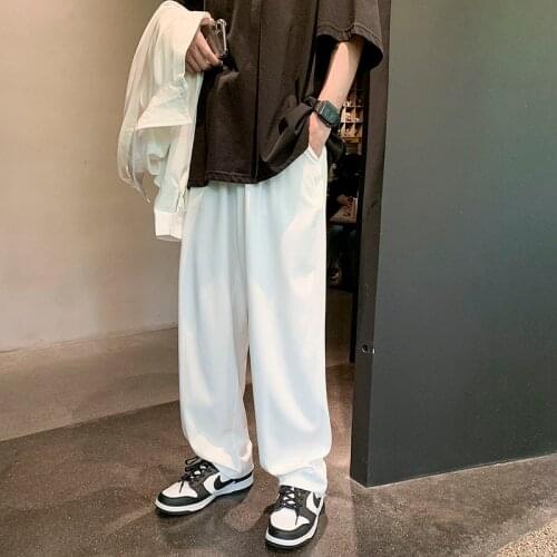 Summer Thin Casual Pants Mens Fashion Solid Color Wide-leg Pants Men Streetwear Loose Breathable Ice Silk Pants Mens Trousers