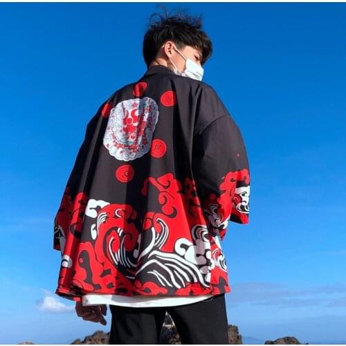 MenS Kimono Cardigan Japanese Kimono Man Yukata Samurai Clothes Jacket Japanese Kimono Man Streetwear Style Haori Male KK2023