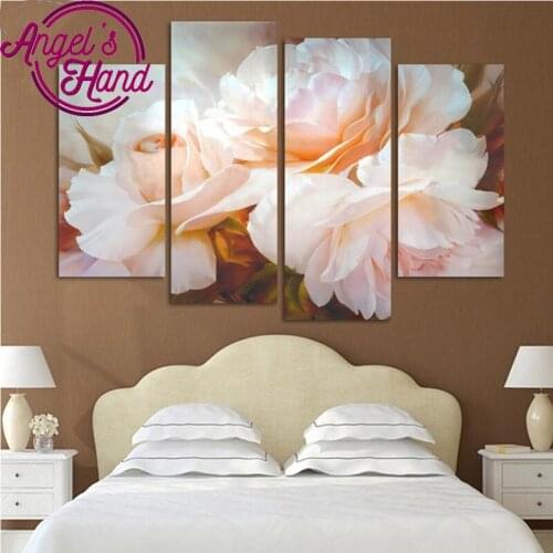 Peony flower diy 5D Diamond Embroidery peony,Full square Diamond Mosaic stickers diamond painting 4pcs Cross Stitch home decor