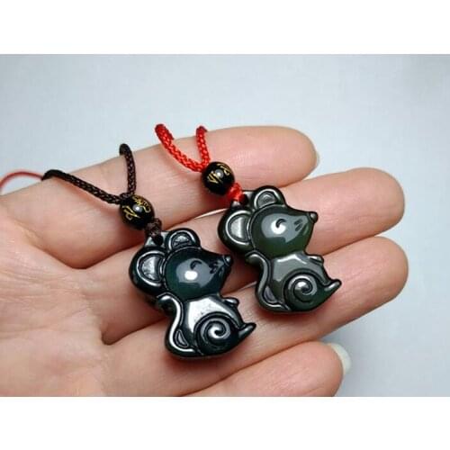 Natural Obsidian rainbow eye mouse pendant cute cartoon mouse Necklace Fashion birthday gift