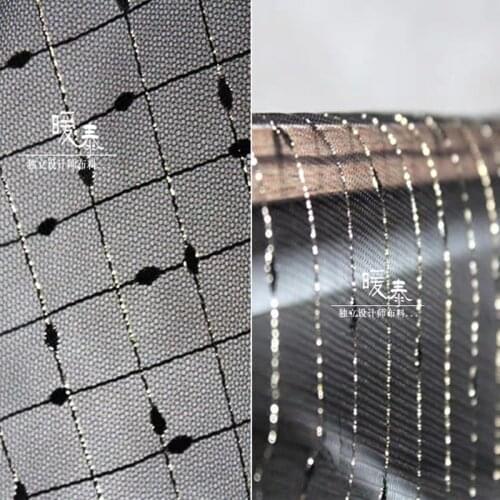 New Black Mesh Tulle Lace Fabric Stripe Gold Thread DIY Patchwork Background Skirt Wedding Dress Creative Designer Fabric