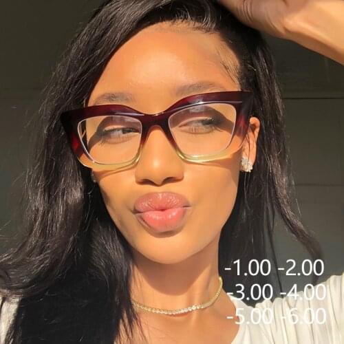 Red Myopia Glasses Women Cat Eye Trend Prescription Optical Anti Blue Ligh Computer Glasses Frame Square Classic Vintage 2021