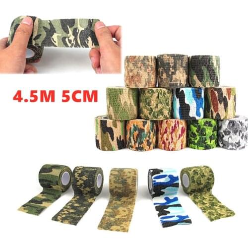 5cm 4.5m Camouflage Tape Self-Adhesive Hunting Gun Hide Tape Elastic Elastoplast Retractable Sport Bandage Camo Stickers Tape