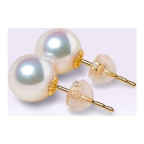 AAA 10-11mm Akoya white pearl earrings Yellow Gold push backing