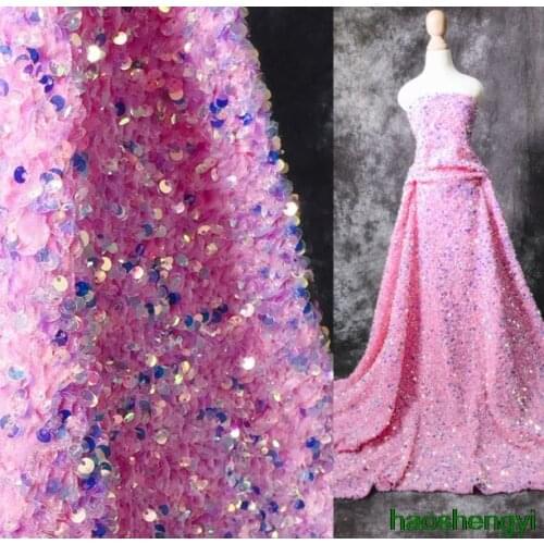 Korean flannel illusion pink thick sequin fabric, sequin fabric for autumn and winter clothing