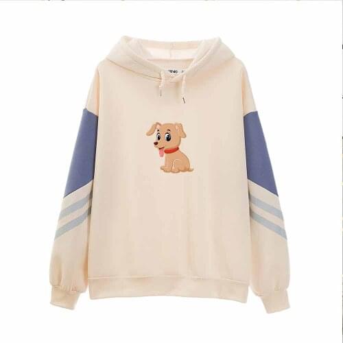 Color Block Hoodie Drawstring Long Sleeve Kawaii Top Dog Print Drop Shoulder Sweatshirt Trendy Fashion Clothes Cartoon Pullover