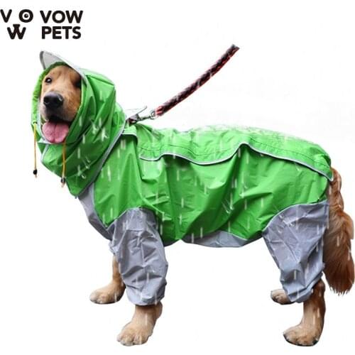 VOW Pet Small Large Dog Raincoat Waterproof Clothes For Jumpsuit Rain Coat Hooded Overalls Cloak Labrador Golden Retriever 2021