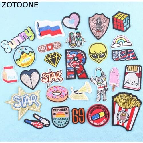 ZOTOONE Embroidered Patches Alien Astronaut Flag Letter Iron on Patch for Clothing Applique Clothes Sticker Apparel Accessories