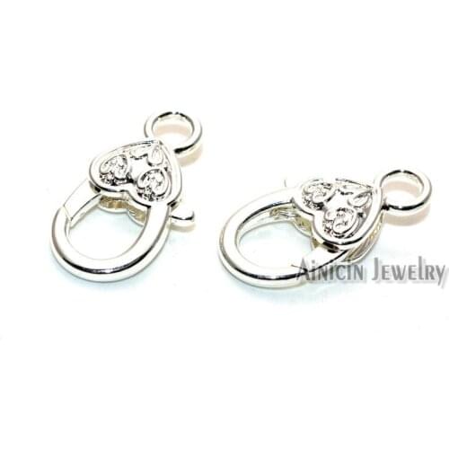 10pcs High Quality Silver Color Plating Heart Flower Shape Lobster Clasp For Luxury Fashion Jewelry Making Findings