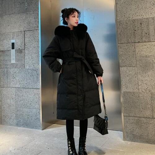 90% White Duck 2021 Big Natural Raccoon Fur Hooded Winter Down Coat Women Puffer Jacket Female Long Waterproof Parka