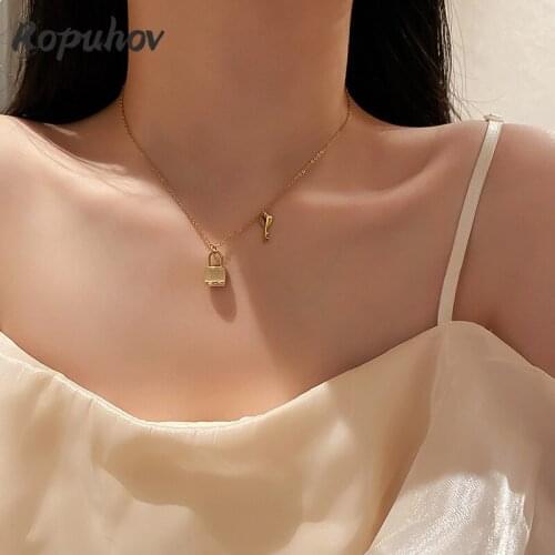 Ropuhov 2021 New 925 Silver Korean Fashion Jewelry Woman Gift Titanium Opal Love Lock Necklace Simple Fashion Short Wholesale