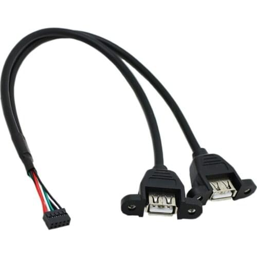 1pcs Motherboard Internal 9pin Pitch 2.54mm to Dual Port USB 2.0 A Female Screw Lock Panel Mount Cable