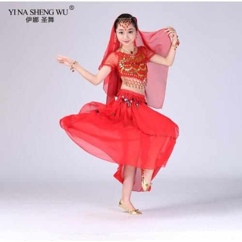 2/4/7pcs Set Children Bellydance Costume Girl Oriental Dance Clothes Belly Dance Dancer Wear Indian Dance Costumes for Kids
