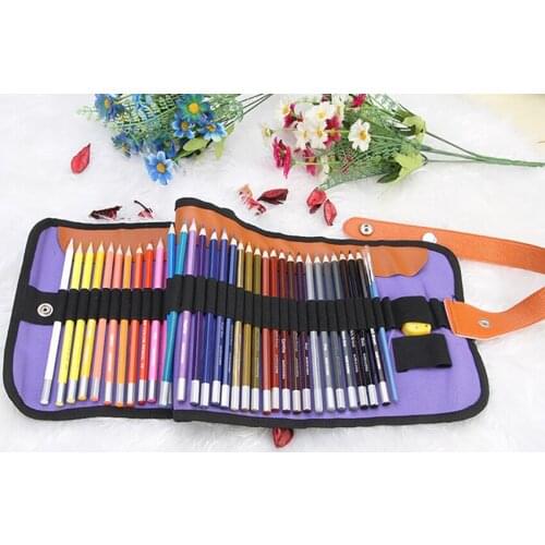 48 Colors Water Soluble Colored Pencil Rollable Canvas Bag Professional Painting Hexagon Color Lead Pencil With Pencil Sharpener