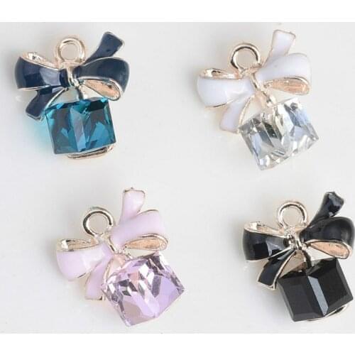 5/7pcs/lot Bow Square Glass Enamel Charms Oil Drop Zinc Alloy Gold-Color Floating Pendant Fashion DIY Jewelry Accessories