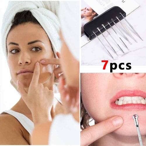 7pcs/set Blackhead Comedone Acne Pimple Blackhead Blemish Remover Tool Spoon For Face Skin Care Tool Needles Facial Pore Cleaner