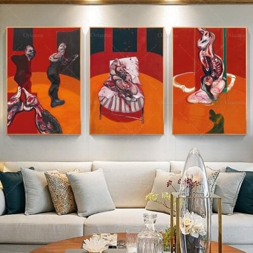 Abstract Wall Art Canvas Painting Francis Bacon Set Of 3 Triptych Posters - Gallery Quality - Crucifixion-Hd Prints Modular R