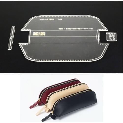 3 Pieces Acrylic Pencil Bag Case Pattern Templates Stencil DIY Leather Hand Craft 170x70mm