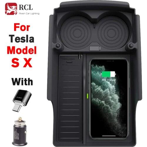 Wireless Qi Phone Charger Center Box for Tesla Model S X2016 2017 2018 2019 Center Console Storage Tray Charger Pad Accessory