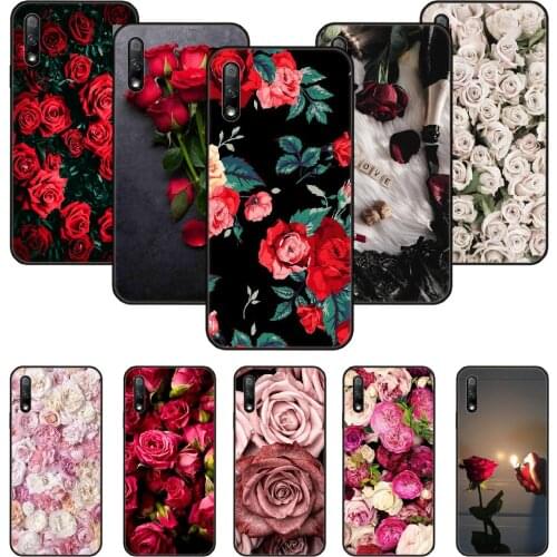 Phone Case For Huawei Honor 9X 10 9 20 8X 8A 8S 7X 7A i A Pro Play Lite Black Cover Coque Art Etui Luxury Shell Flower Red Rose