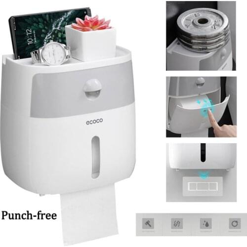 Toilet Paper Holder Waterproof Wall Mounted Toilet Paper Tray Roll Paper Tube Storage Box Tray Tissue Box Shelf Bathroom
