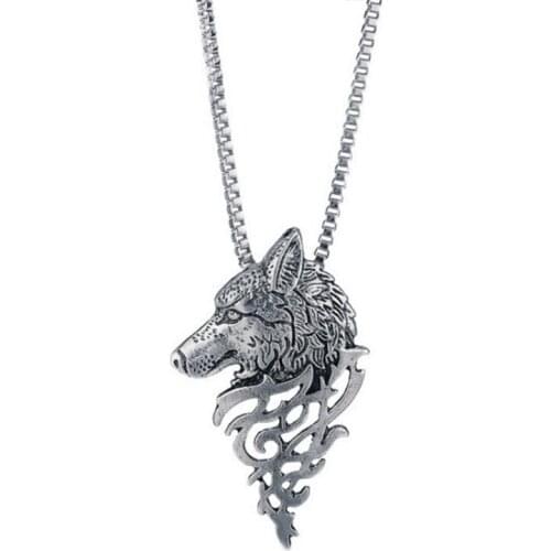 Women Men Punk Vintage Wolf Pendant Necklace Gold corlour Black Metal Wolf Head Necklaces Pendants Animal Jewelry Drop Shipping