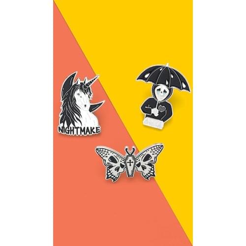 Custom Horse Umbrella Cry Skeleton Butterfly Punk Enamel Pins Brooch Bag Clothes Lapel Pin Gothic Badge Jewelry Gift for Friends