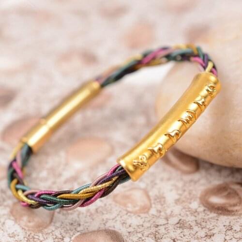 Hot Tibetan Buddhism 925 Silver Sterling Mantra Prayer Buddhism Bracelet Circular Tube Bracelets Colorful Rope Handmade Jewelry