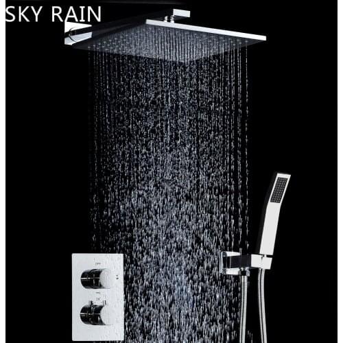 SKY RAIN Chrome Plated Rainfall Shower Kits High Pressure Water Saving Thermostatic Valve Shower Set