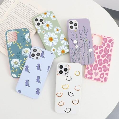 Cute Floral Phone Case for iPhone 12 11 Pro Max mini X XSmax XR 7 8 6 6s Plus 5 S SE 2020 Soft TPU Candy Matte Flower Back Cover
