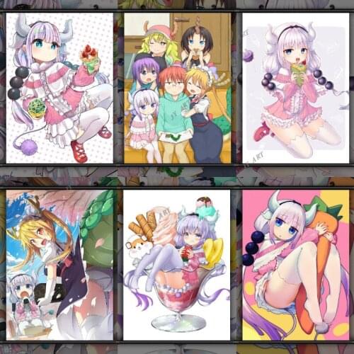 Miss Kobayashis Dragon Maid Tohru Kanna Kamui Wall Art Poster Japan Anime Picture Retro Print Decor Painting Modern Home Decor