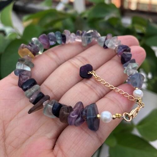 Natural Multicolored Fluorite Bracelet Round Beads Crystal Healing Stone