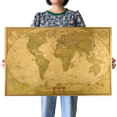 Nostalgic Vintage Kraft Paper Poster World English Map Geography Teaching Tool Living Room Dormitory Poster Decoration Accessory
