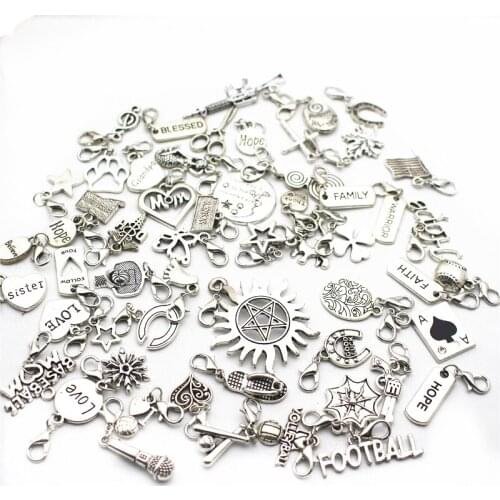 Newest Mix 40 pcs/lot Alloy dangle charms lobster clasp hanging charm DIY bracelet&pendant floating charms jewelry