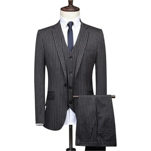 Latest Designs Men Suit Set Stripes Printed Blazer Formal Wedding Suits For Men 3 Piece Tuxedo Jacket Pants Vest