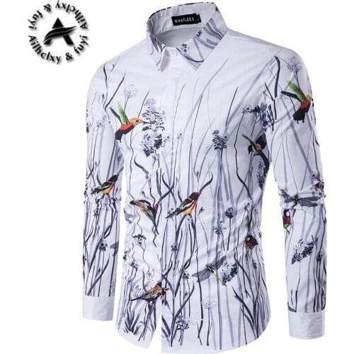 2016 new mens shirt printing Fashionable men casual long-sleeved white shirt Mens shirts Slim Business gentleman clothes