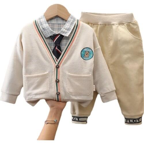 New Spring Baby Boy Clothes Suit Children Fashion Jacket Plaid Shirt Pants 3Pcs/Set Autumn Kid Sportswear Toddler Casual Costume