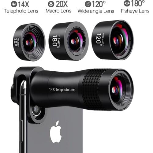 Phone Lens 20X Macro Lenses 14X Telephoto Wide Angle Fisheye Lens for iPhone Xs Max X 8 7 For Huawei Piexl 2 For Samsung