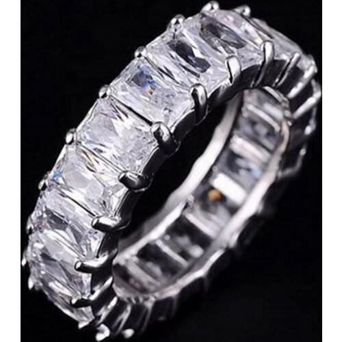 925 SILVER PAVE SETTING FULL SQUARE Simulated Diamond CZ ETERNITY BAND ENGAGEMENT WEDDING Stone Rings Size 5,6,7,8,9,10,11,12